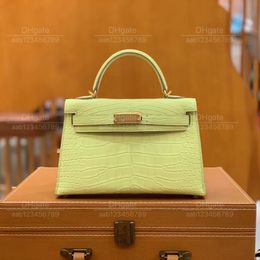 12A Mirror quality luxury Classic Designer Bag ladies'Bag all handmade Crocodile skin texture genuine leather bag 19cm summer Bright coloured Casual bag soiree bag