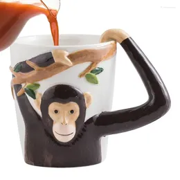 Mugs Cute Animal Ceramic Mug Monkey Shape Coffee Cup With Handle 3D Hand Painted Cartoon Gift