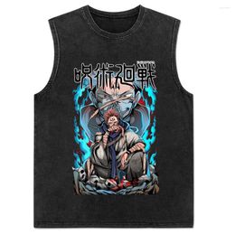 Men's Tank Tops 2024 Vest Summer Spell Back To War Anime Printed Cotton Washed Retro Sleeveless T-shirt Ins