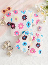 Clothing Sets Girl's Cute Floral Outfits Lettuce Trim Tee Top Shorts Holiday/Casual Set Summer Party Gift