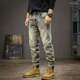 Men's Jeans Male Cowboy Pants Trousers Cropped With Pockets Washed Korean Fashion Autumn Clothing Oversize 2024 Classic In For Men