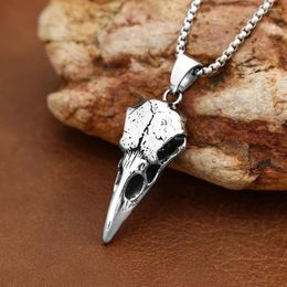 Pendant Necklaces Fashion Vintage Viking Crow Skull For Men Women Stainless Steel Animal Chain Necklace Punk Hip Hop Jewelry Wholesale