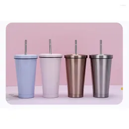 Water Bottles High Appearance Level Simple Cup 304 Ice Bully Car Stainless Steel Straw Coffee Vacuum