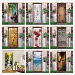 Stickers 3D Vision Self Adhesive PVC Wallpaper On The Door For Living Room Bedroom Removable Wall Sticker Home Design Art Decal DIY Mural