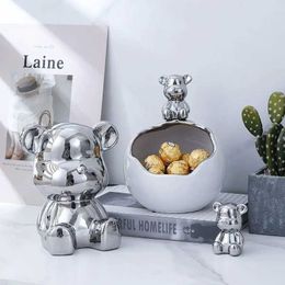 Decorative Objects Figurines Bear Tray Figurines Creative Piggy Bank Living Room Bedroom Key Storage Decor Ornament Candy Container Animal Statues Decoration T24