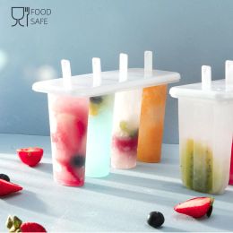 Tools Popsicle Molds, 4 Cavities Homemade Ice Cream Mold Reusable Easy Release Ice Pop Molds & 50 Wooden Sticks