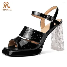 Sandals PRXDONG Women's Summer Shoes 2024 Fashion Real Leather High Heels Platform Black White Dress Party Wedding Female 39