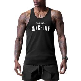 Men's Tank Tops Train Like A Machine Gym Clothing Bodybuilding Stringer Tank Top Mens Mesh Fitness Slveless Shirt Running Vest Sportswear Y240507