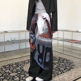 Pants High Street Retro Abstract Oil Painting TieDye Printed Skirt Men's Summer Tide Brand Niche Slit Design Irregular Neutral Skirt