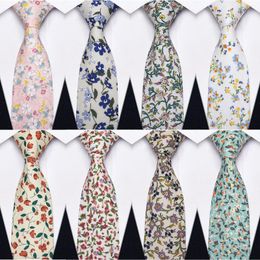 Bow Ties Korean Cotton Floral Slim Necktie For Man Wedding Fashion 6.5 CM Width Men's Tie With Clip Handkerchief Set Birthday Gifts