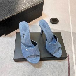 Topuk Sandallar Lüks Kadınlar Tuval Yeni Stil Erkekler Siyah Partisi Tasarımcı Seksi Elbise Ayakkabı Üst kaliteli yaz güneşli moda yüksek topuk ayakkabı terlikleri denim bayan loafer hediye