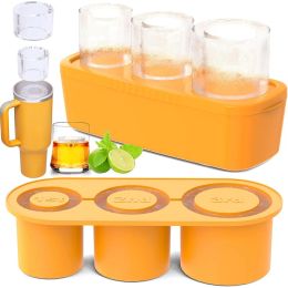 Tools Ice Cube Tray for Tumbler Cup, 3 Pcs Silicone Cylinder Ice Mold with Lid and Bin for Freezer, Ice Drink, Juice, Whiskey