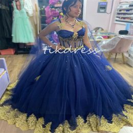 Luxury Blue Quinceanera Dresses With Cape 2024 Sweetheart Beaded Vestidos De Xv 15 Anos Gold Appliques Fifteen Brithday Dress Gorgeous Sweet 16 Gown Vestio De Paras