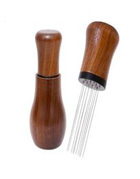 Tampers WDT Tool Espresso Distribution Tools 10 Needles 035mm Espresso Coffee Stirrer Nature Wood Handle With Stand 2211112276159