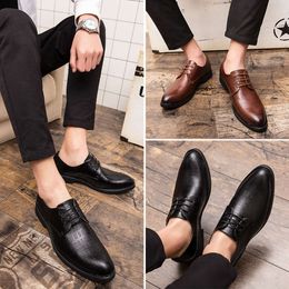 Gentlmens Leather Fashion Mens Business Office Interview Point-toe Black Lace-up Casual Brown Shoes Oxfords