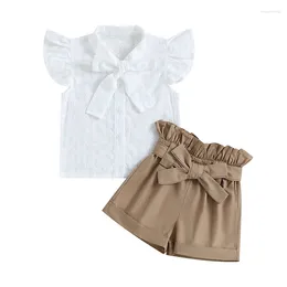 Clothing Sets Baby Girls Summer 2 Piece Outfit Floral Lace Button Tops And Elastic Shorts With Belt Cute Clothes