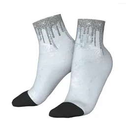 Men's Socks Dripping Glitter Silver Ice Rain On Faux Marble Men Women Cycling Novelty Spring Summer Autumn Winter Stockings