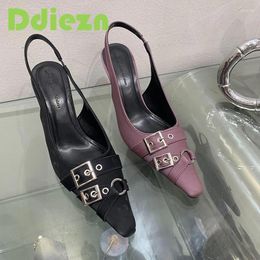 Dress Shoes Women Sandals Buckle Pumps Pointed Toe Shallow Ladies Fashion Summer Slingbacks Female Footwear High Heels