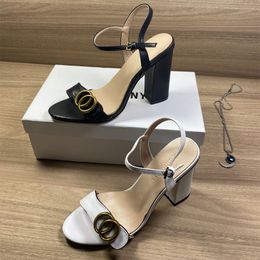 Classic High heeled sandals dress womens sandal designer heels 100% leather Dance shoe Suede Lady Metal Belt buckle Woman Thick Heel shoes Large size 34-40-41-42 With box