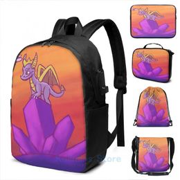 Backpack Funny Graphic Print Crystals USB Charge Men School Bags Women Bag Travel Laptop