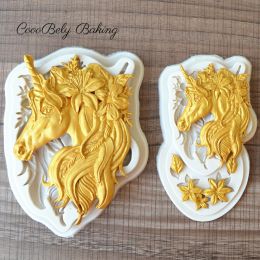 Moulds Pretty Unicorn Silicone Fondant Mould Kitchen Cake Baking Tool Chocolate Mould Plaster Decoration Mould Kitchen Baking Accessories