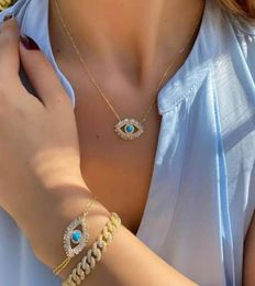 Trendy 18k Gold Plated Turkish Evil Eye Necklace Lucky Girl Gift Baguette Cubic Zirconia Turquoise Geomstone Top Quality Evil Eye 3745529
