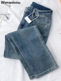 Women's Jeans Ankle-length Denim Pants Women Streetwear Retro Blue Skinny Straight Korean High Waist Summer Stretch Vaqueros