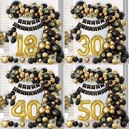 Black Gold Balloon Garland Arch Kit Confetti Latex Balloon Happy 18 30 40 50 Year Old Birthday Party Decor Adults Anniversary 240417