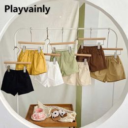 Shorts Korean Style New Summer Baby Girl Boy Solid Color Elastic Waist Cargo Pants Children Fashion Thin Outwear Clothing H240507