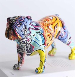 creative Colorful English bulldog figurines Modern Graffiti art home decorations Room Bookshelf TV Cabinet decor animal Ornament 23779990