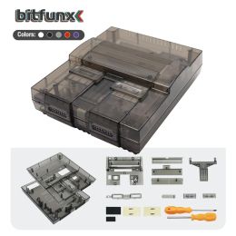 Speakers BitFunx US Edition Replacement Case For SNES Console Shell Black Translucent Case For Super Nintendo SNES Retro Game Assessories