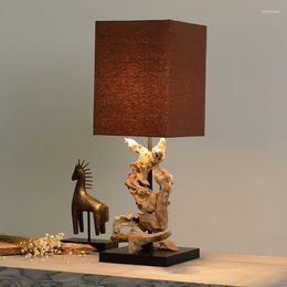 Table Lamps Handmade Weathered Wooden Lamp Model Room Zen Bedroom Bedside Designer Decorative Luminaires