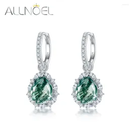 Dangle Earrings ALLNOEL 925 Sterling Silver Drop For Women Natural Pear 8 10mm Green Moss Agate Dangling Classic Gift Jewelry