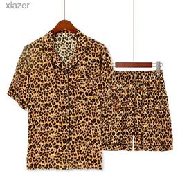 Women's Sleepwear Womens Summer 3XL 100% Adhesive Short Sleeve Leopard Pattern Womens Pajama Set Plus Size S-XXXL Pajama Casual Loose Pajamas WX
