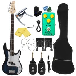 Guitar IRIN Basswood Body Bass Guitar Turn Blue 20 Frets Guitarra 4 String Electric Bass with Tuner Strings Capo Pick Effect Pedal Part