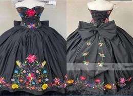 2023 Modest Mexican Embroidered Evening Dresses Formal Special Occasion Sweetheart Satin Corset Back Bow Quinceanera Dress Sweet 15487981