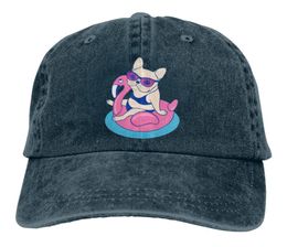 Berets Frenchie On Flamingo Pool Float Adult Denim Sun Hat Classic Vintage Adjustable Baseball Cap7035785