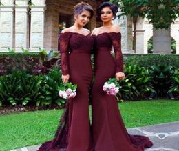 Off The Shoulder Bridesmaids Dresses Burgundy Long Sleeve Mermaid Custom Made Maid Of Honour Gowns Evening Dress3522899