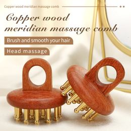 Free custom Head massager meridian brush Wooden comb copper wood guasha comb lady scalp care combs guasha board hair brush 240422