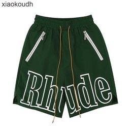 Rhude High end designer shorts for fashion silver zipper shorts hip hop high street mens casual sports beach shorts With 1:1 original labels