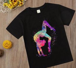 Watercolour Gymnastic Girl Print CuteChildrens TShirts Kids Black Tshirt GYM Excercise Sport Lover Birthday Gift Custom T Shirt 240416