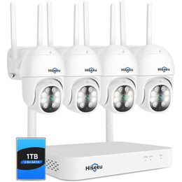 Camera Wireless System HiSeeu 3MP Security Camera System Two-Way Audio Auto Tracking Full Color Night Vision IP66 Waterproof Expandable 10CH NVR 24/7 Record with 1TB