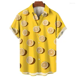 Men's Casual Shirts Fashion 3D Print Lemon Orange Fruit Shirt For Men Summer Lapel Short Sleeves Male Clothing Button Hawaiian Blouse