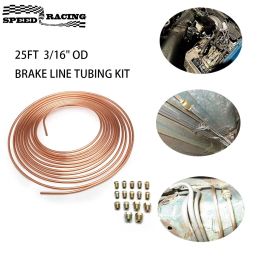 Ornaments 25FT 7.62m Car Roll Tube Coil of 3/16" OD Copper Nickel Brake Pipe Tube Tubing & 16PCS Nuts Galvanised Copper Hose Line Piping