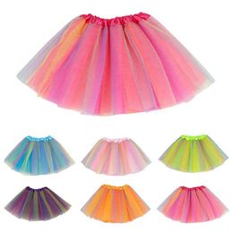 tutu Dress Girls Rainbow Tutu Skirt Dance Party Ballet Tulle Tutu Skirt 2-8 Years 3 Layers Princess Birthday Party Dress d240507