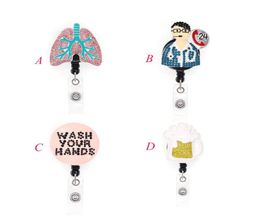 1pc 5pcs 10pcs Rhinestone Wash your hands Badge Reel Retractable ID Badge Holder fOR nurse doctor hospital5464237