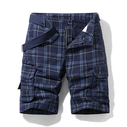 Fashionable plaid printed workwear shorts for mens summer new youth loose casual capris