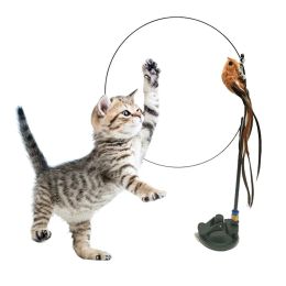 Toys Cat Teaser Simulation Bird Interactive Toy Funny Feather Bird with Bell for Kitten Playing Wand with Sucker Stick Accessories