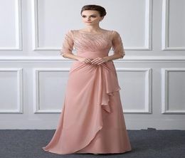 Beading Mother Of The Bride Dress With Sheer Sleeves Pastels Wedding Guest Gowns Plus Size Mothers Dresses Party Evening3333525