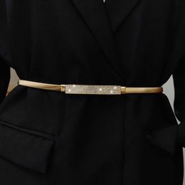 ccessories Elastic gold chain belt for womens waist punk Y2K silver metal rhinestone belt for womens high-quality luxury gold belt J240506